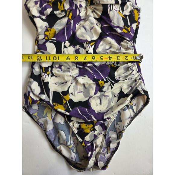 Land's End One Piece Floral Purple Full Coverage Swimsuit Size 12 - Picture 5 of 7